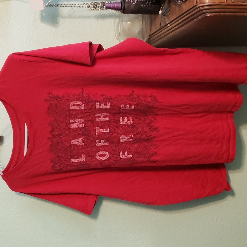 A red  brand XXXXX shirt